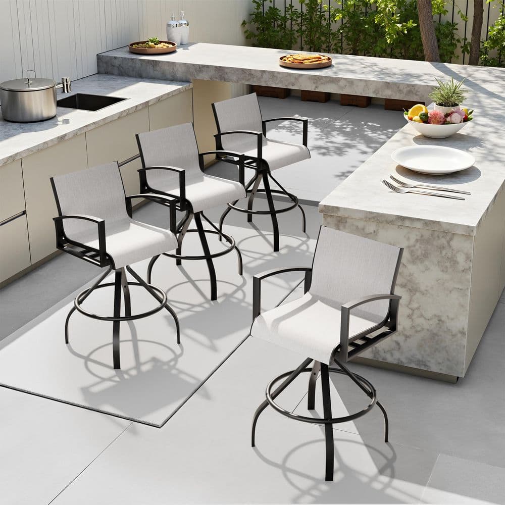 4-Pack Swivel Aluminum Outdoor Bar Stools Chairs Sunbrella Fabric in Augustine Oyster price history on PriceWatchPro
