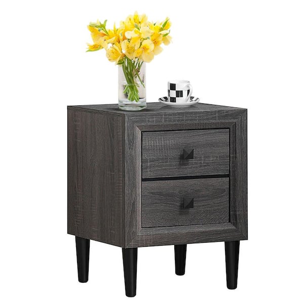 2PCS 2-Drawers Grey Nightstand Bedside End Table Storage Display Bedroom
