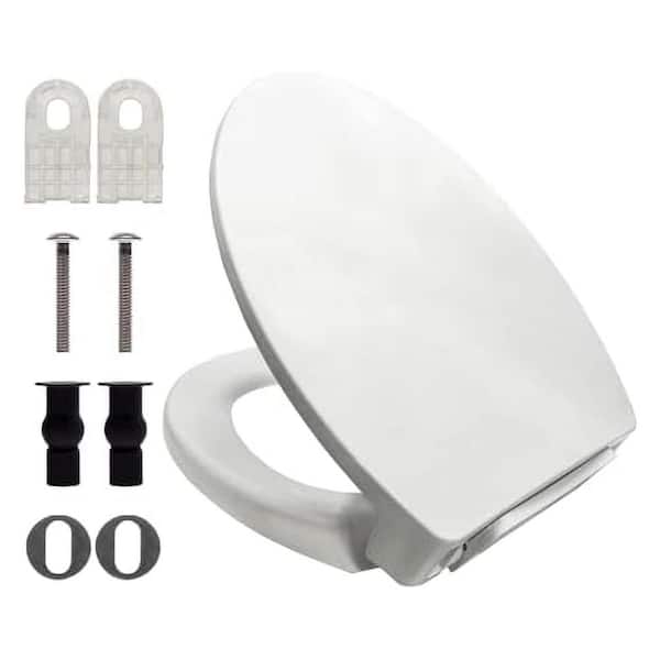 Elongated Soft Close Front Toilet Seat with Mounting Hardware in Cotton White High Impact Polypropylene