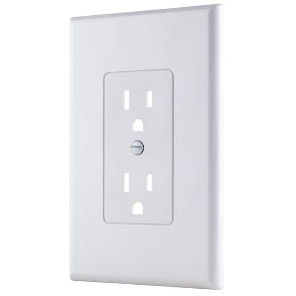 Commercial Electric White 1 Gang Duplex Cover Up Plastic Wall Plate Ppcw R The Home Depot - Decorative Wall Switch Plates Home Depot