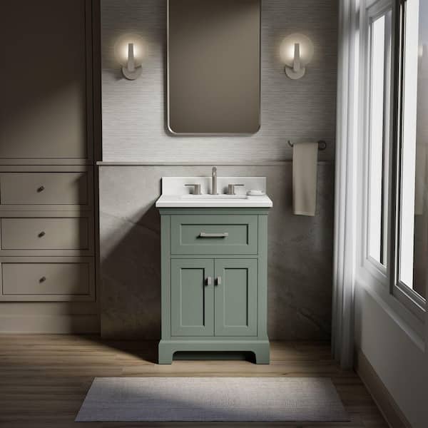 Charlemont 25 in. Freestanding Umbral Green Bath Vanity with White Quartz Top