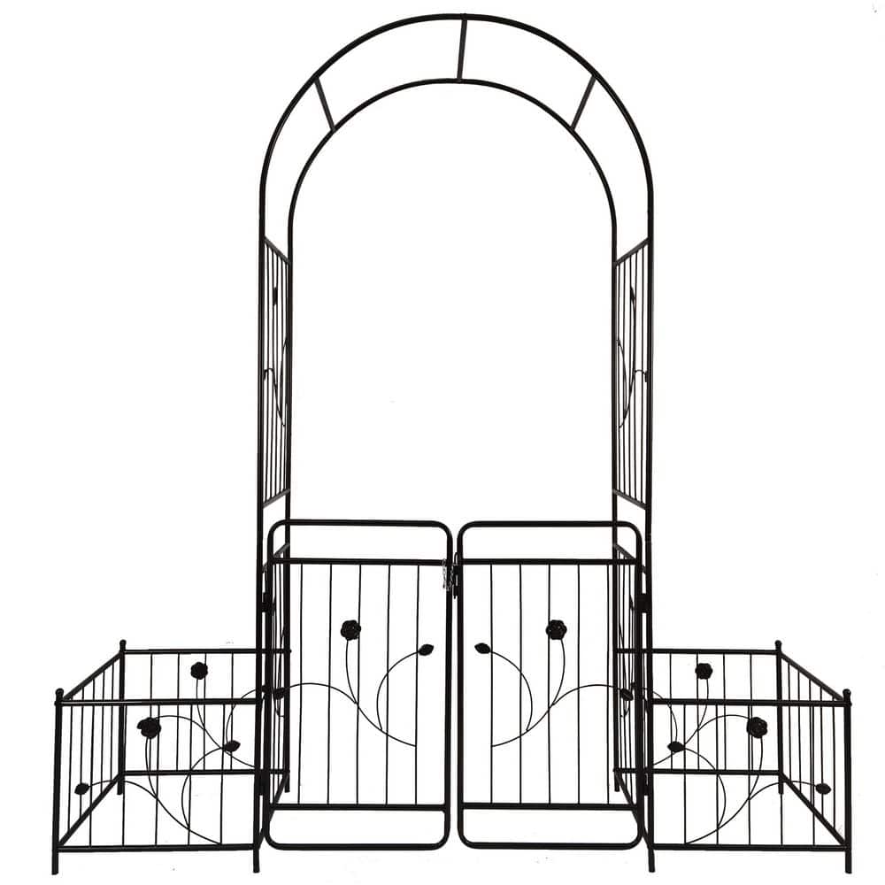 Outdoor Metal Garden Arch with Gate 86.6 in. Climbing Plants Support Rose A