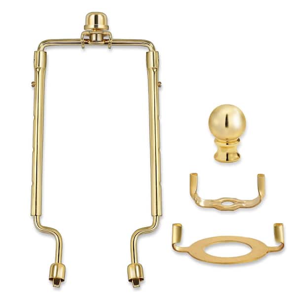Adjustable 7-10 in Gold Lamp Shade Harp Holder Kit with UNO Fitter Adapter, 2 Finials, Fits E26 Base Lamps