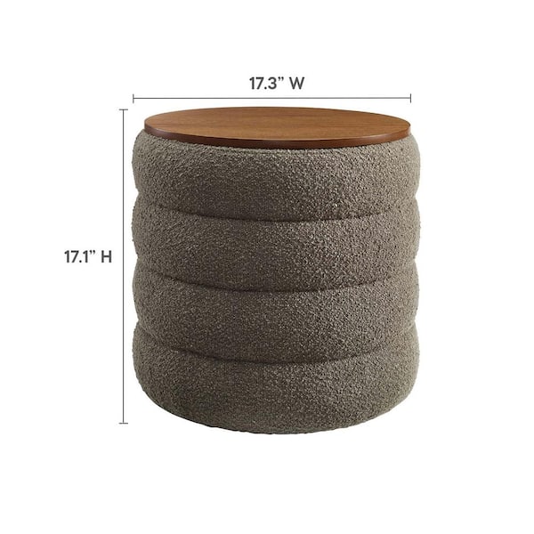 MODWAY Mezzo Round Boucle Fabric Storage Ottoman in Pebble EEI 