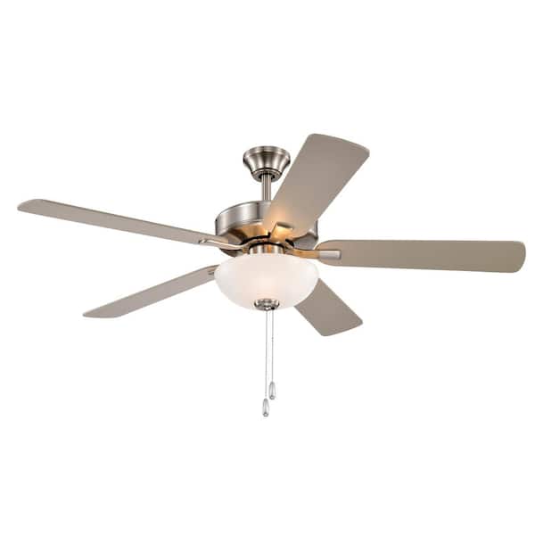 Edvivi 52 in. Indoor Brushed Nickel 5-Blade Modern Reversible Ceiling Fan with Light Kit and Pull Chain