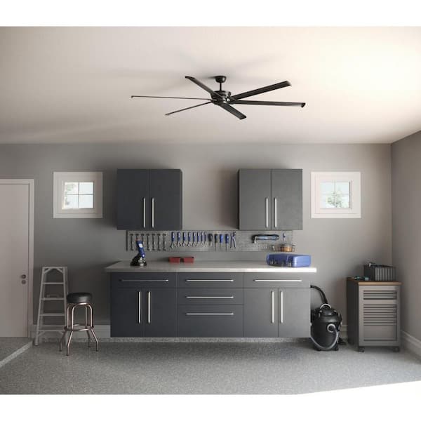 Huff 96 in. Indoor/Outdoor Black Urban Industrial Ceiling Fan with Remote Included for Living Room and Bedroom