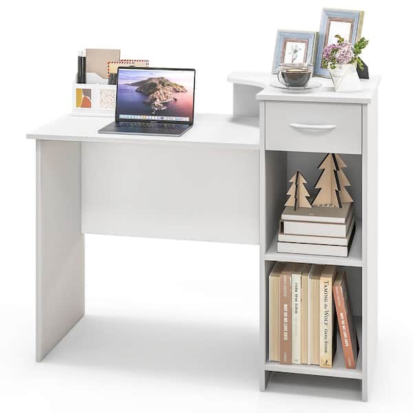 Gymax 40.5 in. White Computer Desk w/ Drawer Modern Laptop PC Desk