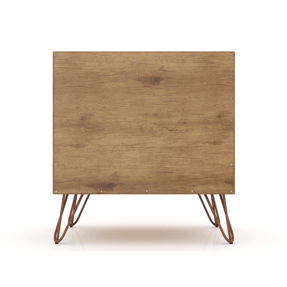 Mid-Century Modern Pink and Wood Nightstand with Hairpin Legs