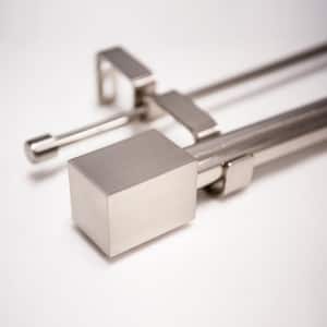 120in Adjustable Metal Double Curtain Rod with Cuboid Finial in Silver