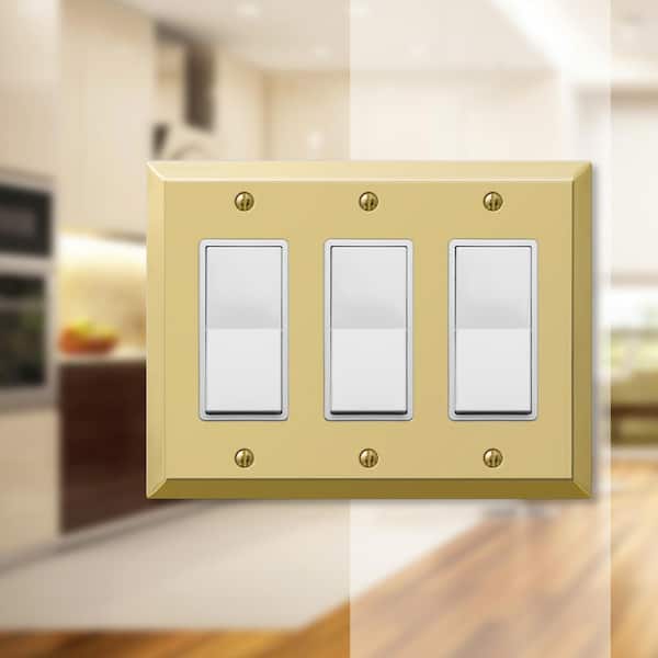 Metallic 3 Gang Rocker Steel Wall Plate - Polished Brass
