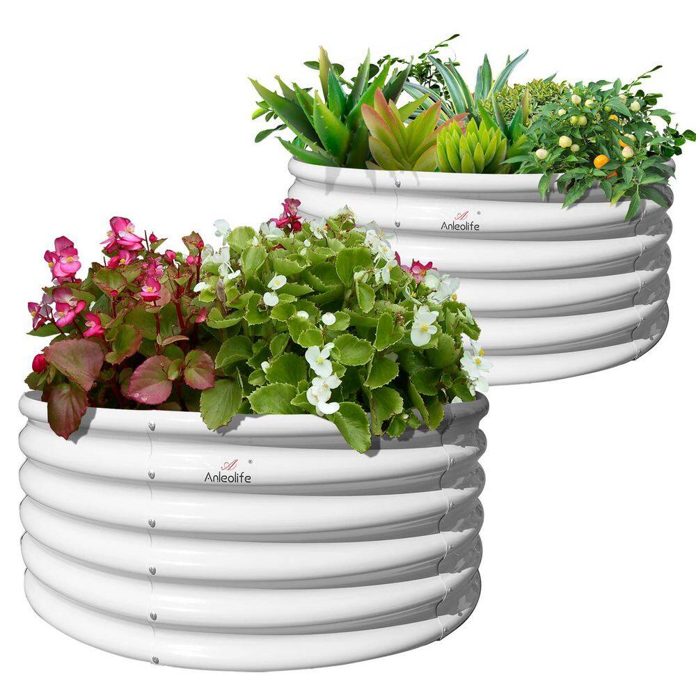 2-Pack 48 x 18 in. Circle Galvanized Steel Raised Garden Beds for Planting 