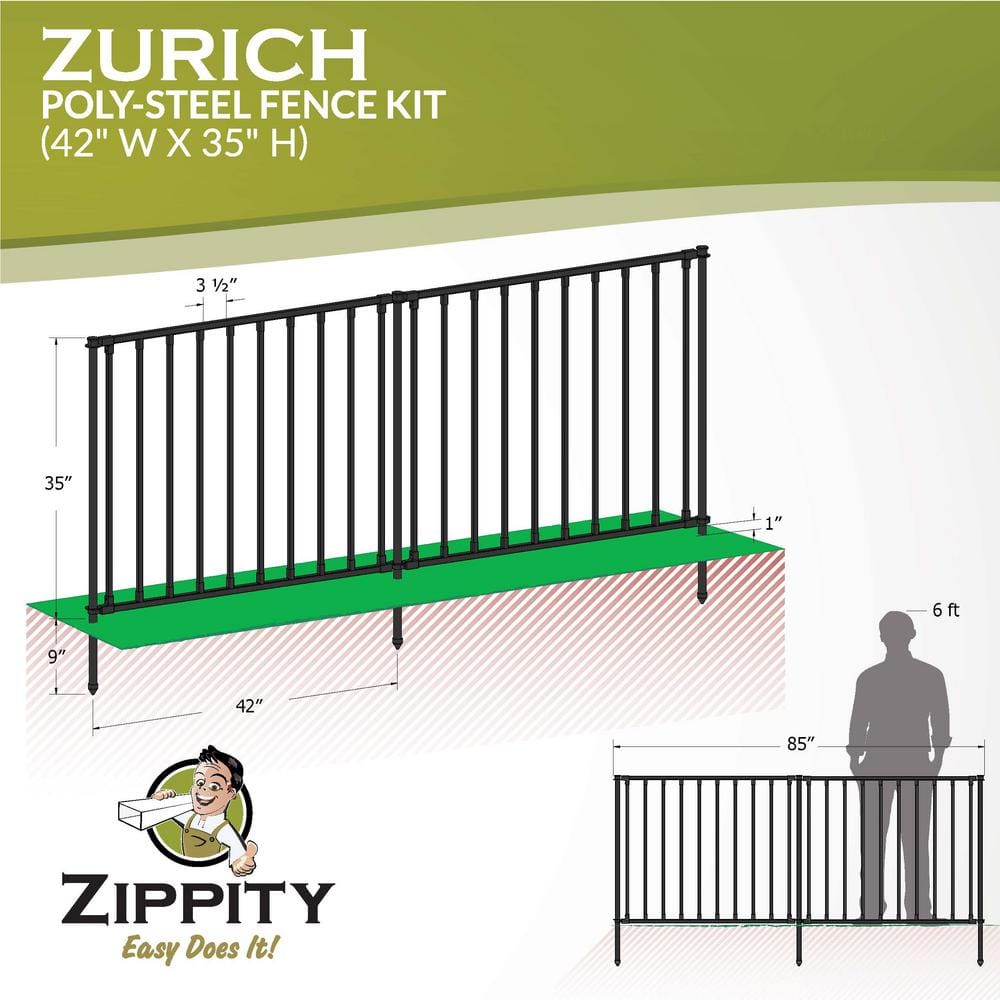 Zurich 3ft Black Poly-Steel No Dig Garden Fence Kit
