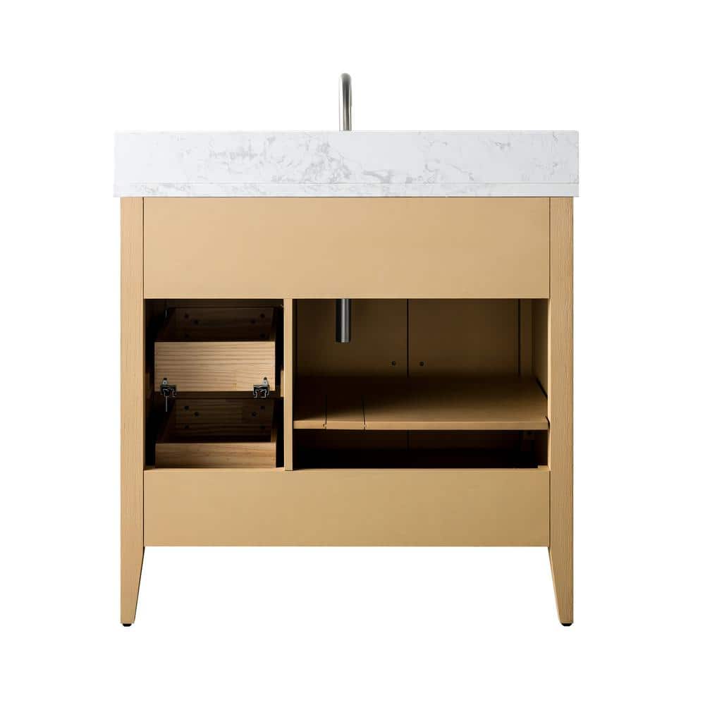 Natural Oak 36" Single Bathroom Vanity with Engineered Marble Top