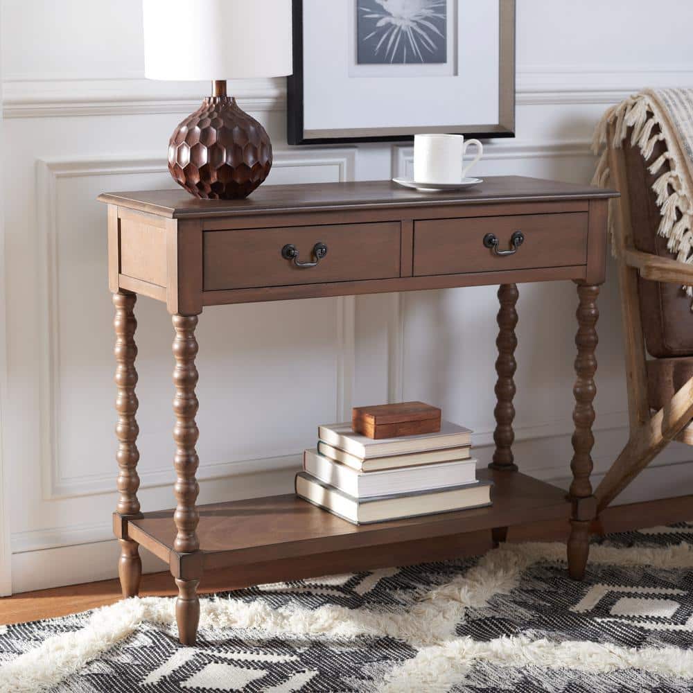 Athena Farmhouse 40" Brown Wood Console Table with Storage