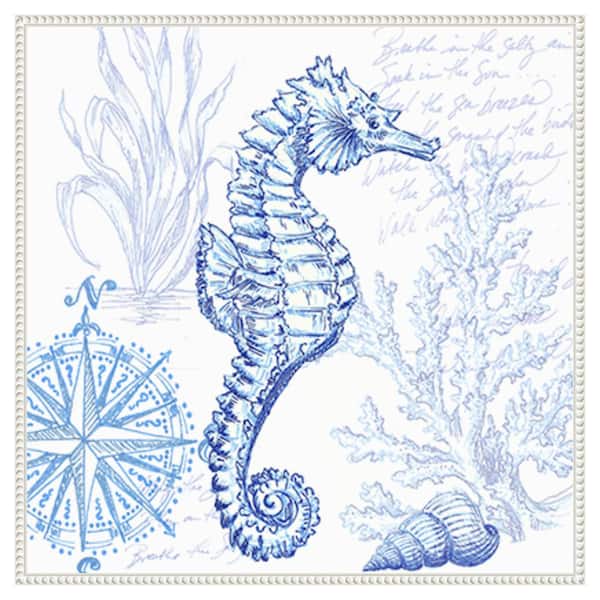 Amanti Art Coastal Sketchbook Sea Horse by Tre Sorelle Studios 30 in. W x 30 in. H. Canvas Wall Art Print Framed in White