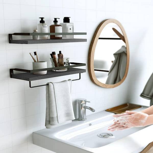 Bathroom Wall Shelf with Towel Bar Glass Bathroom Floating Shelves