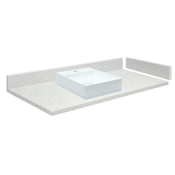 Transolid 37 in. W x 22.25 in. D Quartz Vessel Vanity Top in Milan White with White Basin and Single Hole