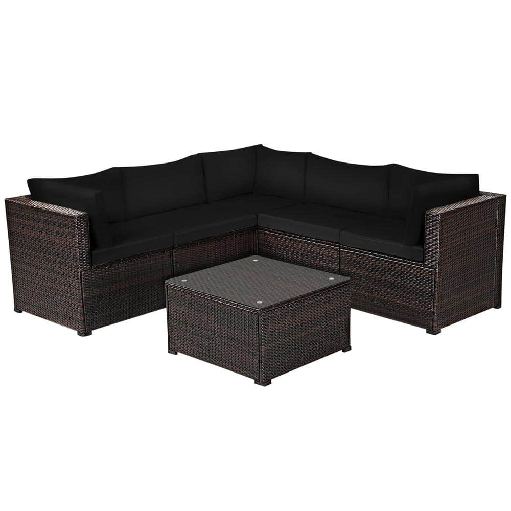 Metal Wicker Outdoor Patio Sectional Sofa Conversation Set Outdoor with Black Cushions (6 pcs) price history on PriceWatchPro