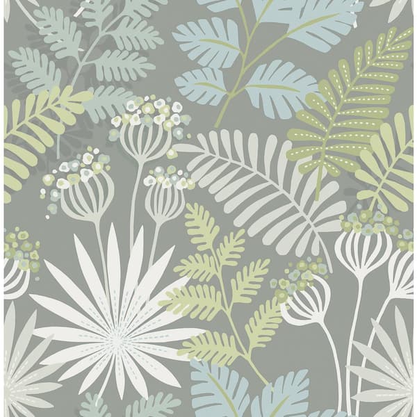 A-Street Prints Praslin Grey Botanical Fabric Non-Pasted Matte Wallpaper