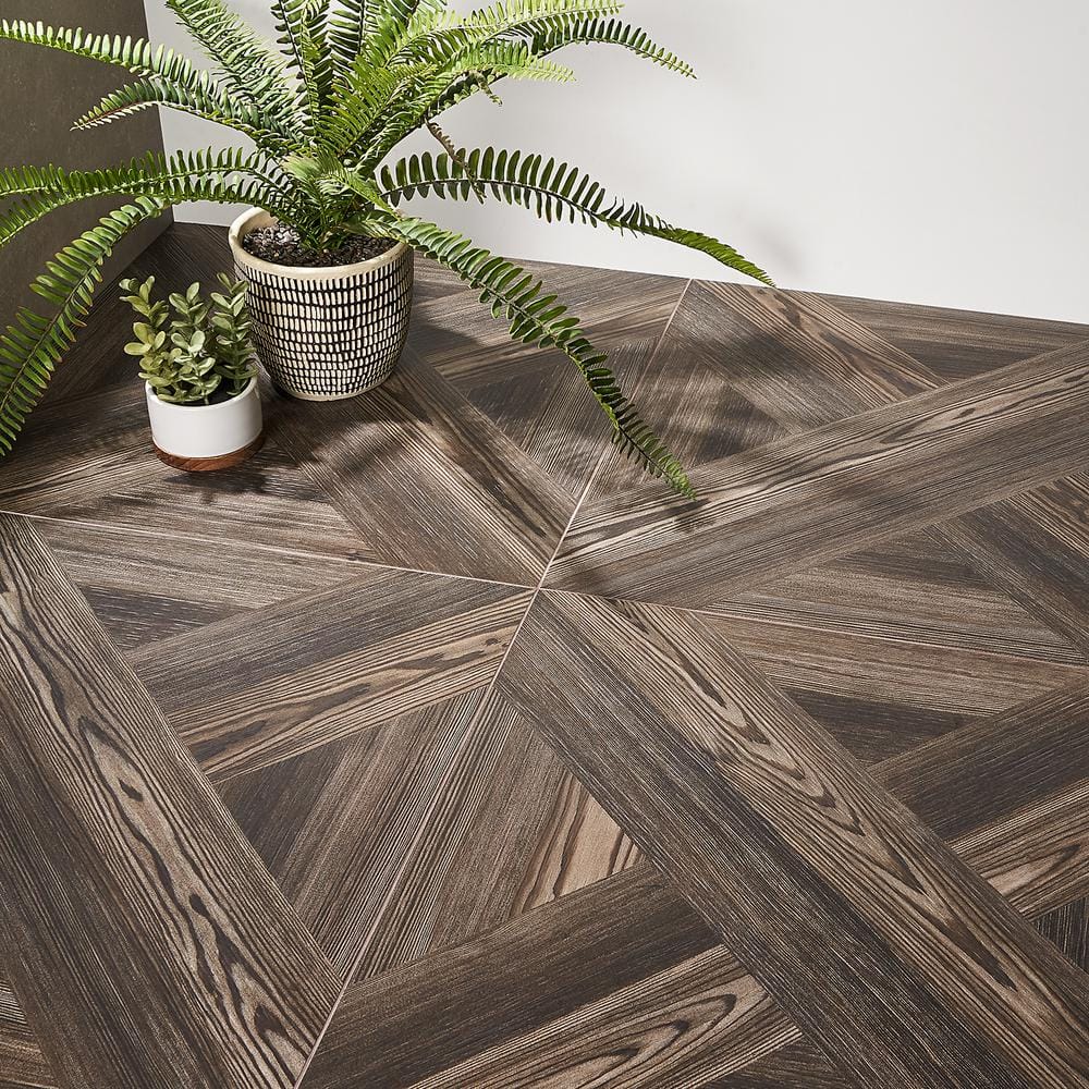 Teakwood 24" x 24" Matte Brown Porcelain Floor and Wall Tile
