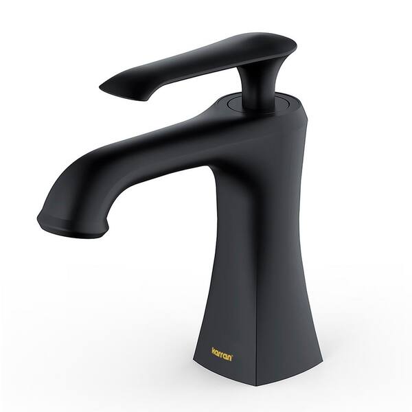 Karran Woodburn Single Handle Single Hole Basin Bathroom Faucet with Matching Pop-Up Drain in Matte Black