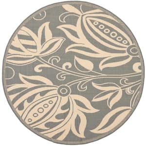 Courtyard Gray/Natural 8 ft. x 8 ft. Round Border Indoor/Outdoor Patio  Area Rug
