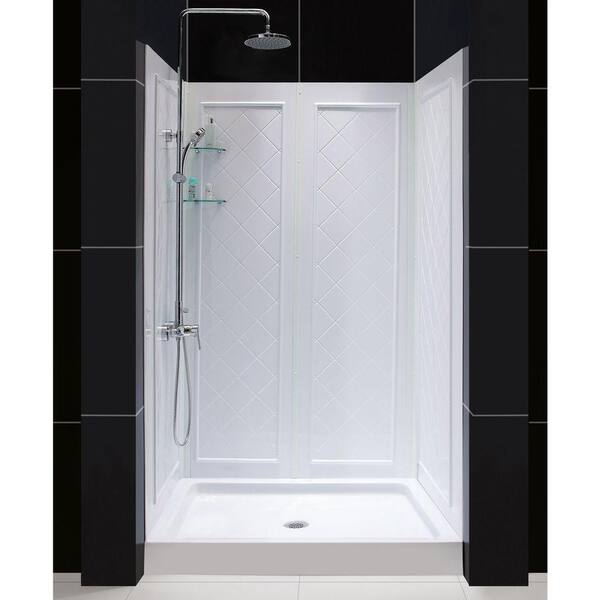 DreamLine QWALL-5 30 in. to 40 in. x 46 in. to 50 in. x 74 in. 4-Piece Easy Up Adhesive Shower Wall in White