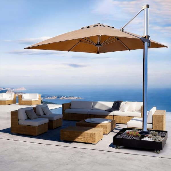 heavy duty patio umbrella with wheels PURPLE LEAF Luxury Market Heavy-Duty Commercial Hydraulic Semi-Automatic Umbrella 8x8 FT(1.9" Pole) / Beige Constructed from powder Mondawe 1100 lbs. Heavy Duty