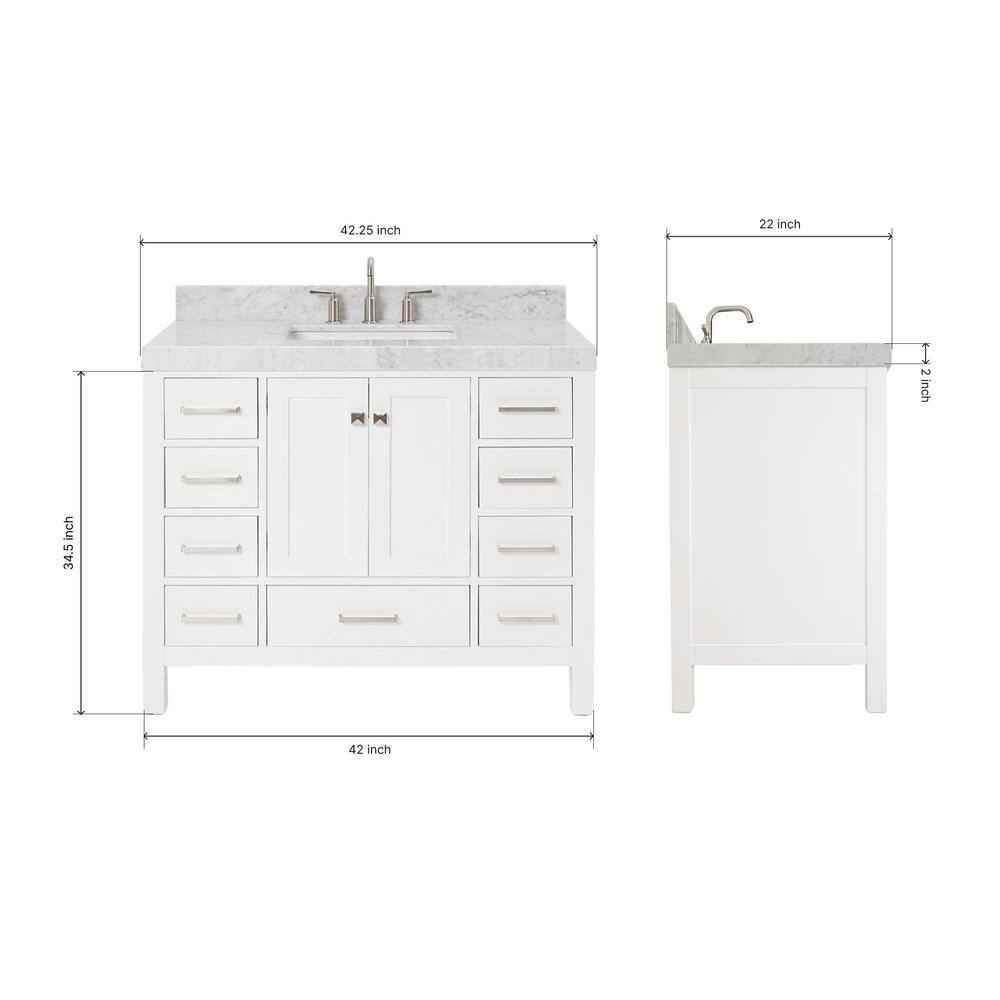 Cambridge 42'' White Wood Bathroom Vanity with Carrara Marble Top