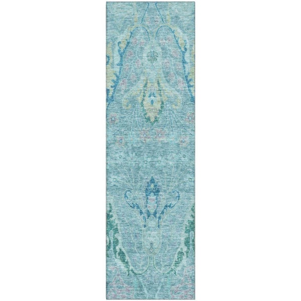 Mayfield Premium Machine Washable Abstract AMF1932 Blue 2 ft. x 7 ft. Runner Rug