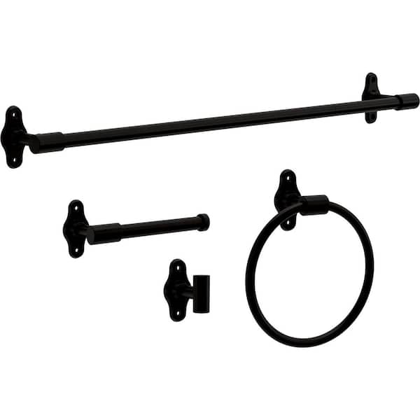 Calloway 4-Piece Bath Hardware Set 18 to 24 in. Towel Bar, Toilet Paper Holder, Towel Ring, Towel Hook in Matte Black