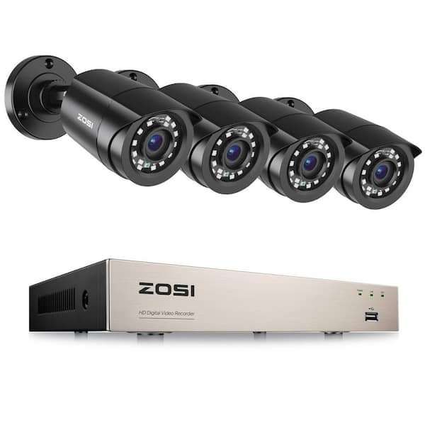 8-Channel H.265 Plus 2MP DVR Home Security Camera System with 4 1080P Wired Outdoor Bullet Cameras Surveillance System