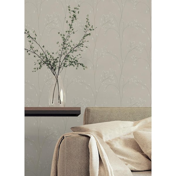 20.50 in. W x 216 in. H Cream Blossom Stripe Peel and Stick Wallpaper
