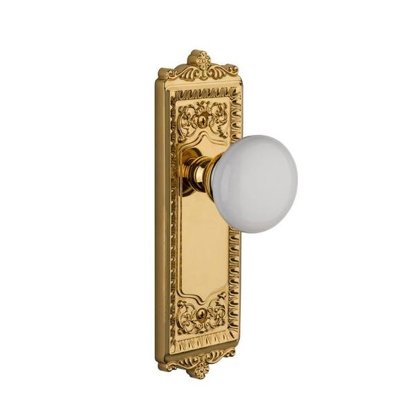 Grandeur Windsor Polished Brass Plate with Dummy Hyde Park Knob