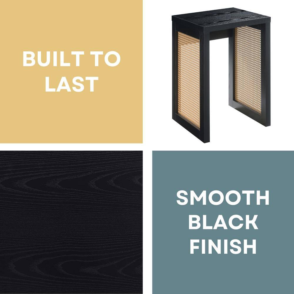 Black and Beige Rattan Weave Square End Table