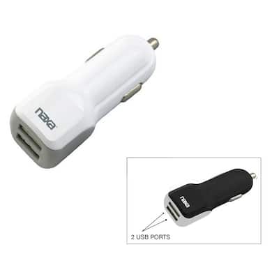 10-Watt 2.1 Amp Dual USB Cell Phone Car Charger in White