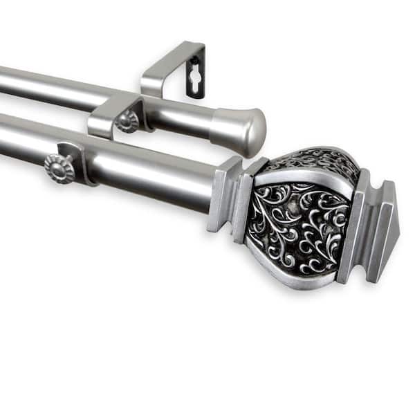 Rod Desyne 66 in. - 120 in. Telescoping 1 in. Double Curtain Rod Kit in Satin Nickel with Margot Finial