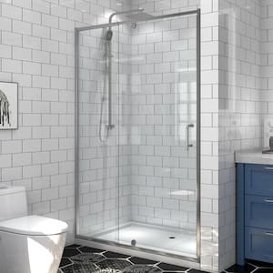 Victoria 44-48 in. W x 71 in. H Pivot Swing Framed Shower Door in Chrome with Clear SGCC Tempered Glass