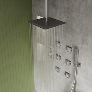 Triple Handles 7-Spray Patterns Shower Faucet 12 in. Shower Head with 6-Jets in Brushed Nickel (Valve Included)