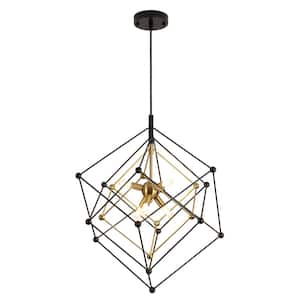 Modern 6-Light Black&Gold linear Geometric Chandelier for Bedroom, living room, kitchen with No Bulb included