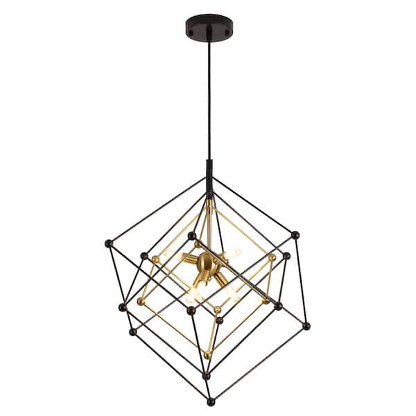 HKMGT Modern 6-Light Black&Gold linear Geometric Chandelier for Bedroom, living room, kitchen with No Bulb included