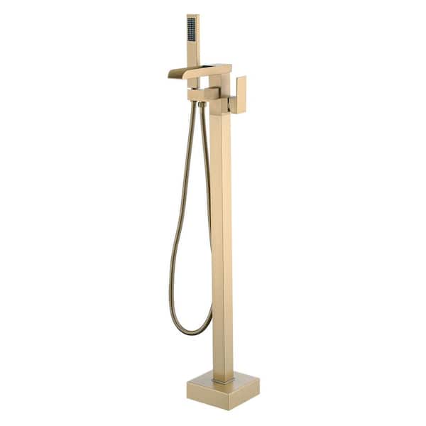 Pdpbath Single-Handle Waterfall Claw Foot Tub Faucet with Hand Shower in Brushed Gold