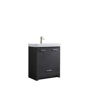 30 in. W x 18 in. D x 33 in. H Modern Black Wood Grain Bathroom Vanity with White Single Ceramic Sink Top.