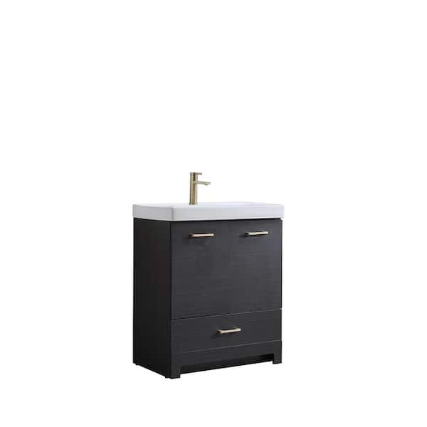 Comllen 30 in. W x 18 in. D x 33 in. H Modern Black Wood Grain Bathroom Vanity with White Single Ceramic Sink Top.