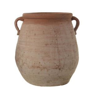 13.5 in. L x 13 in. W x 13.75 in. H Smooth and Glossy Orange and Whitewashed Clay Urn Decorative Pots