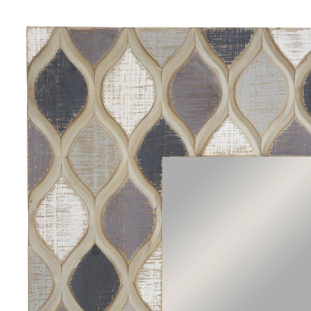 Beige Farmhouse Wood Wall Mirror with Diamond Pattern 28" x 40"