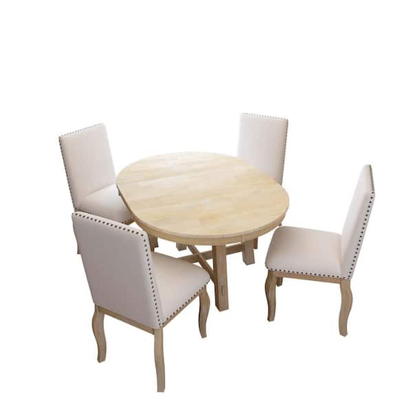 wetiny 5-Piece Wood Top Natural Wood Wash Dining Set