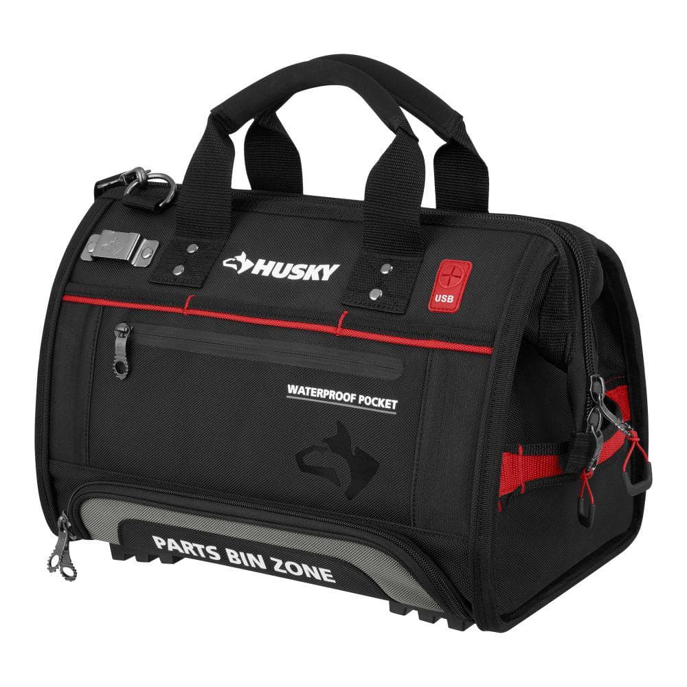 Husky 18 in. 41 Pocket Heavy Duty Large Mouth Tool Bag with Tool Wall  67127-02 - The Home Depot