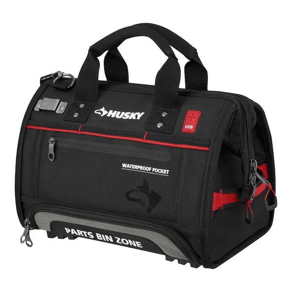 Husky 16 in. Large Mouth Tool Bag with Parts Bin Zone