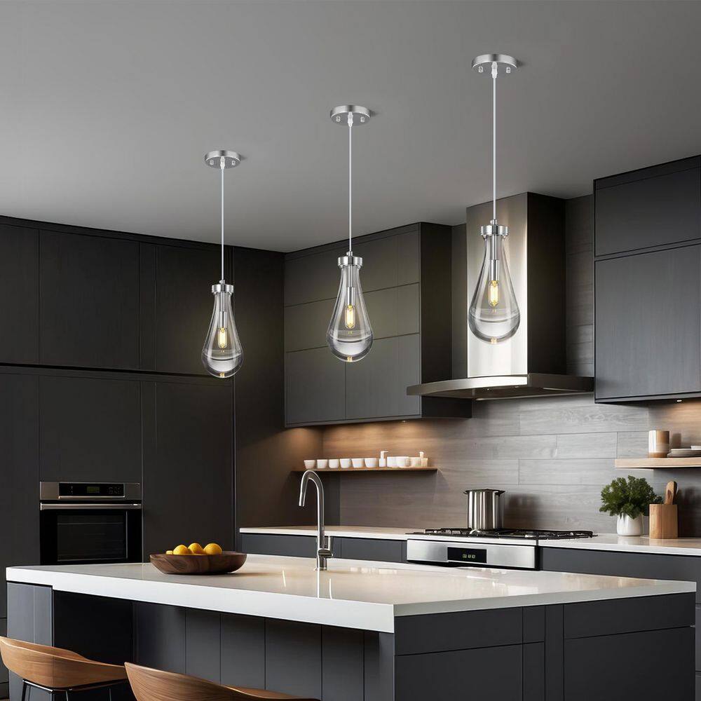 "Home Lighting Chrome-Plated Raindrop Glass Pendant (40W, 3-Light, 4.92""Lx4.92""Wx70.86""H) for Dining, Porch, Living Room" price history on PriceWatchPro